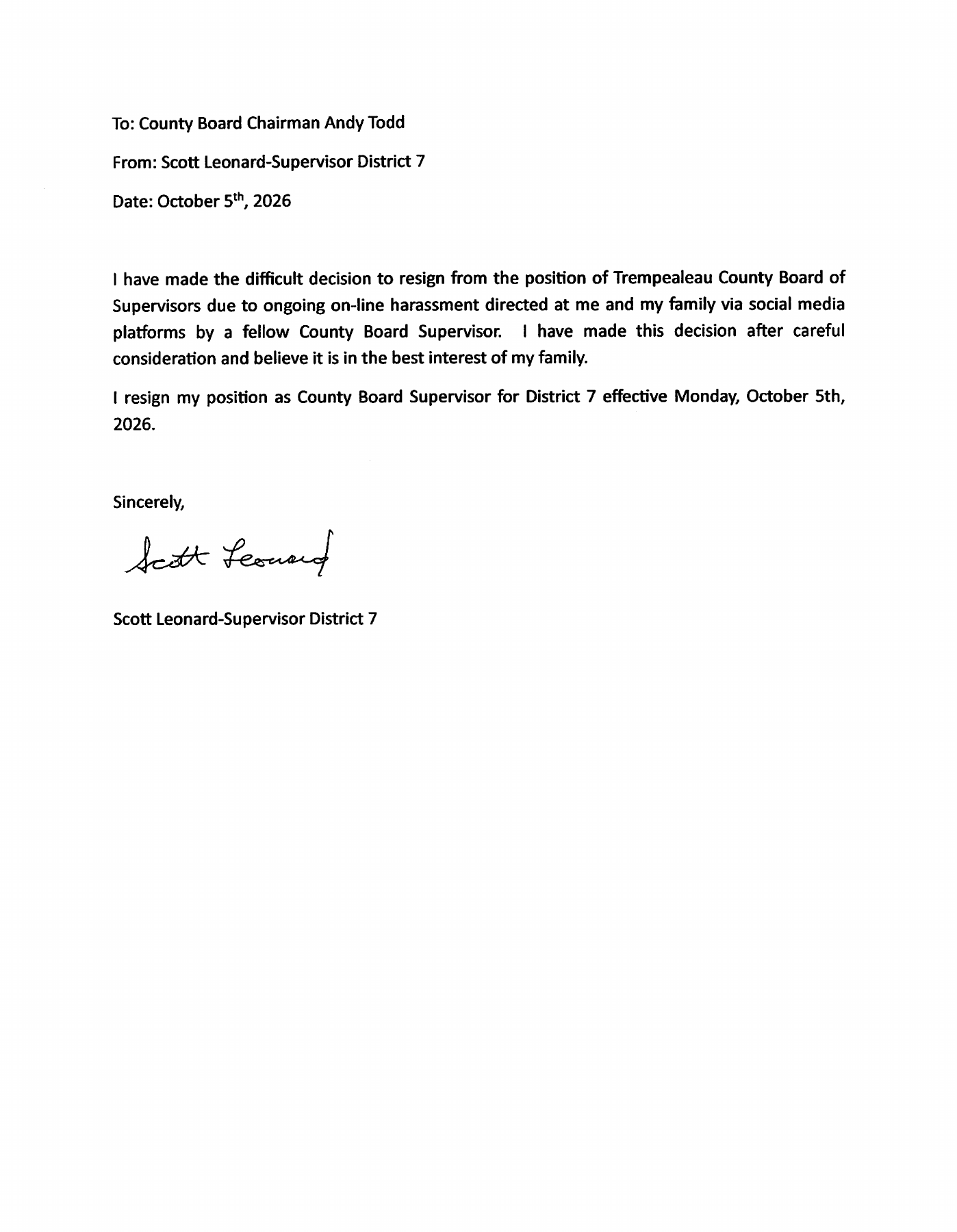 Leonard’s signed October 5 letter to Todd.