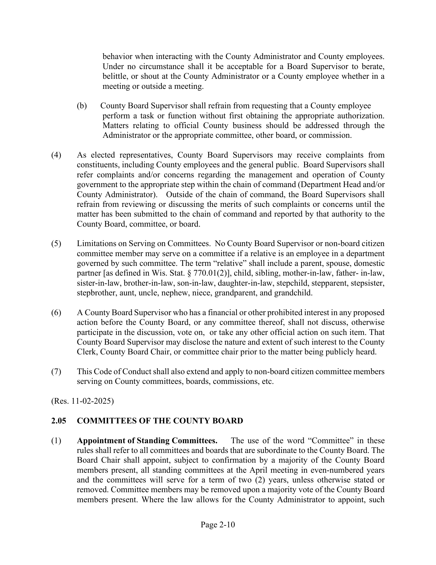County code, printed page 2-10: §§2.04(5) and (6).